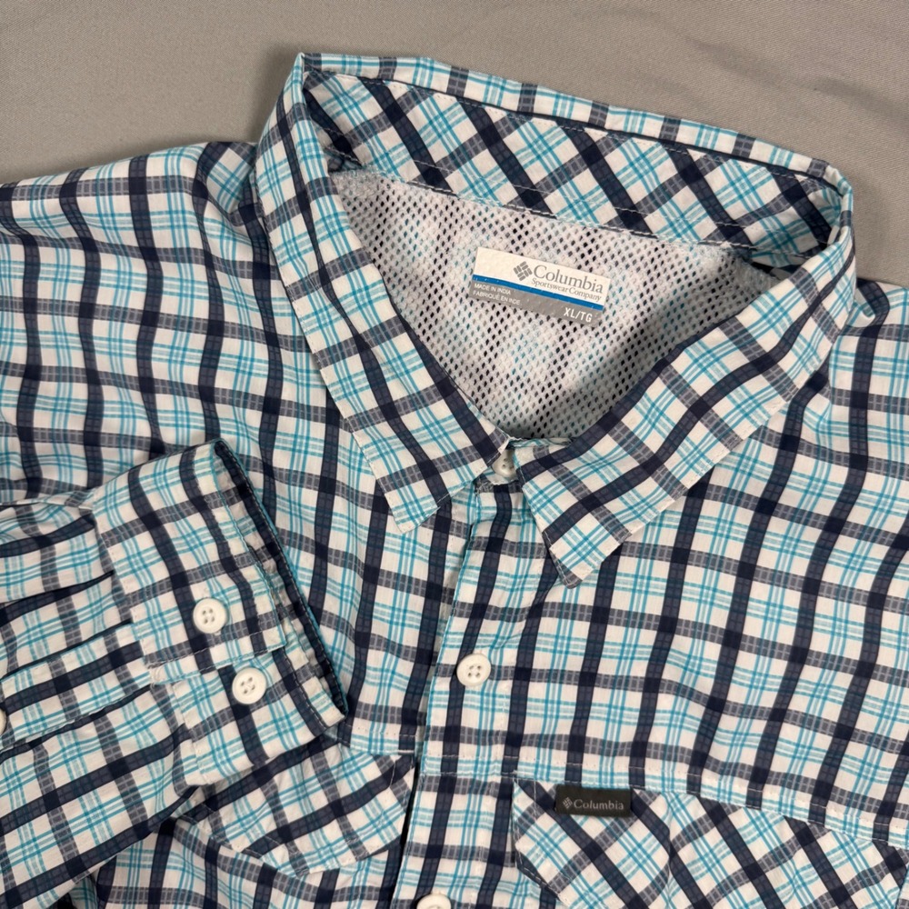 Columbia Blue Plaid Omni-Shade Long Sleeve Shirt Mens XL Vented Fishing Gorpcore
